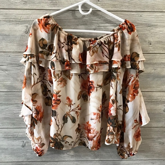 White House Black Market Tops - White House Black Market Floral Ruffle Blouse